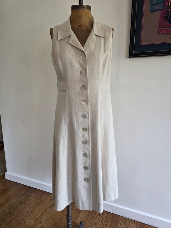 Coldwater Creek Dresses & Skirts - Coldwater Creek X Back Sundress Beige Linen Blend Shell Buttons Size Medium